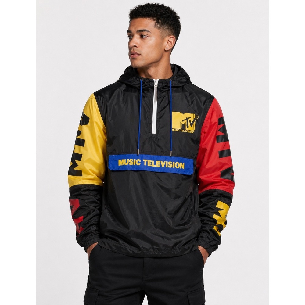 MTV Music Television Lightweight Quarter Zip Pullover Windbreaker Jacket Men's M